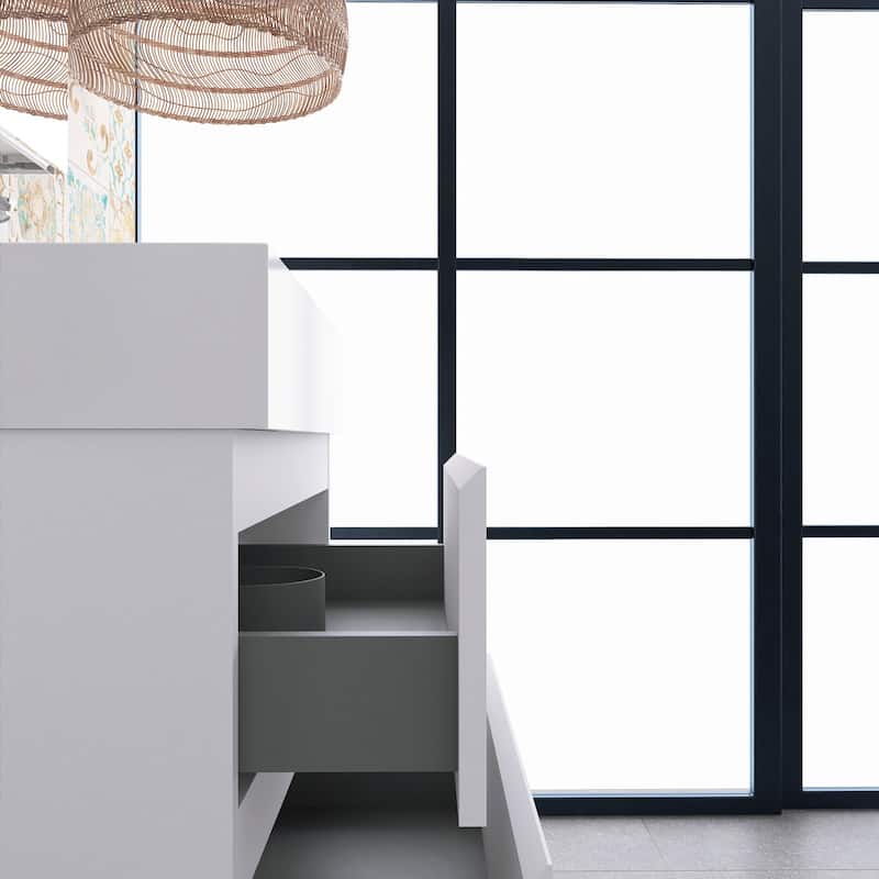 Wood Wall-Mounted Bathroom Vanity Set with White Integrated Resin Sink