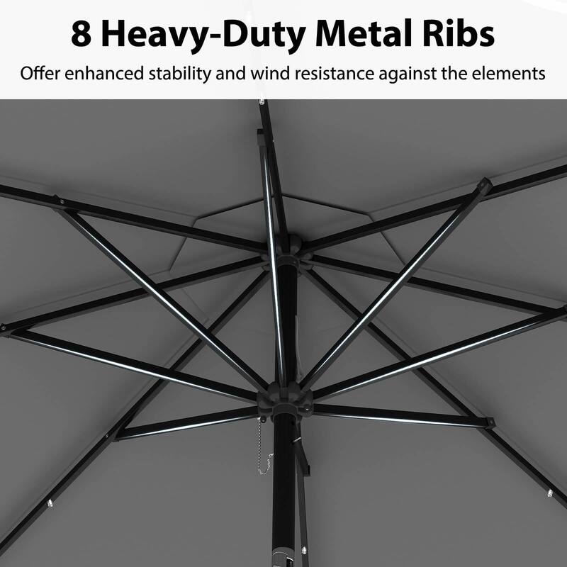 Costway 10 FT Solar Patio Umbrella with 24 LED Lights 8 Ribs & Tilt