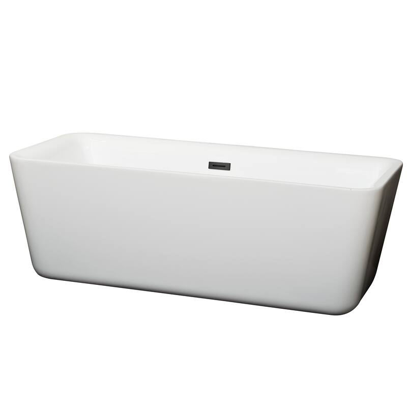 Wyndham Collection Emily 69-inch White Freestanding Soaking Bathtub - White, Matte Black Trim