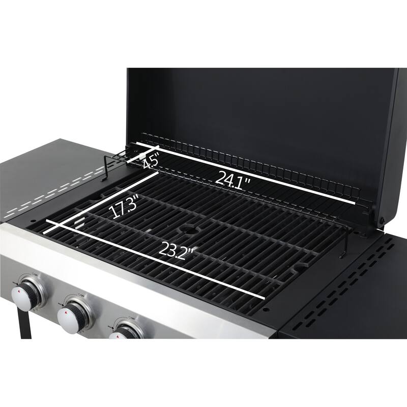 4-Burner Propane Gas BBQ Grill, 49200 BTU Output with Wire Enamel Cooking Grids Foldable Side Table for Outdoor Barbecue
