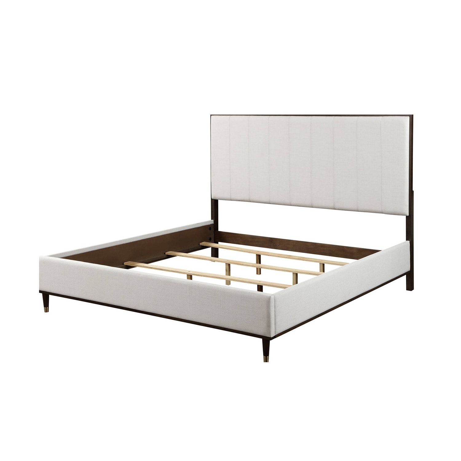Upholstered Bed in White and Brown Finish