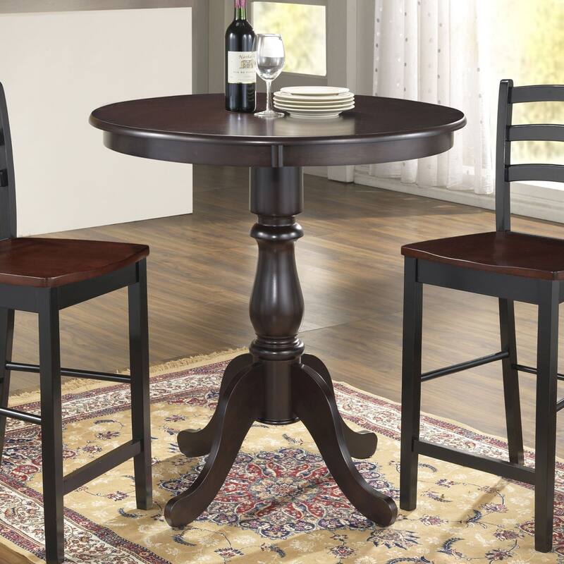 Carved Round Pedestal Bar Table - 36" - Espresso Brown