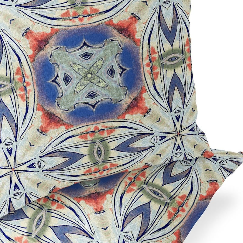 HomeRoots Set of Two 16" X 16" Blue and Pink Blown Seam Floral Indoor Outdoor Throw Pillow - 16.00' X '16.00' X '5.00