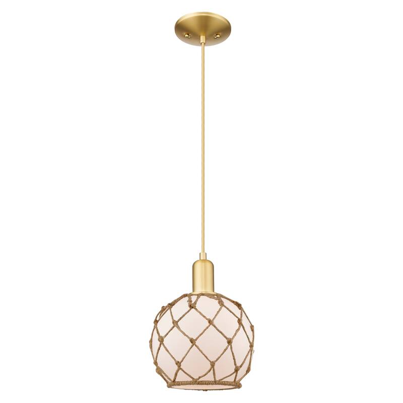 Innovations Lighting Endless Possibilities Arcadia - Farmhouse Rope - 1 Light 8" Cord Hung Mini Pendant - White Glass with Brown Rope/Satin Gold