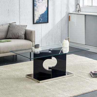 47.2"L Rectangular Coffee Table with Tempered Glass Tabletop