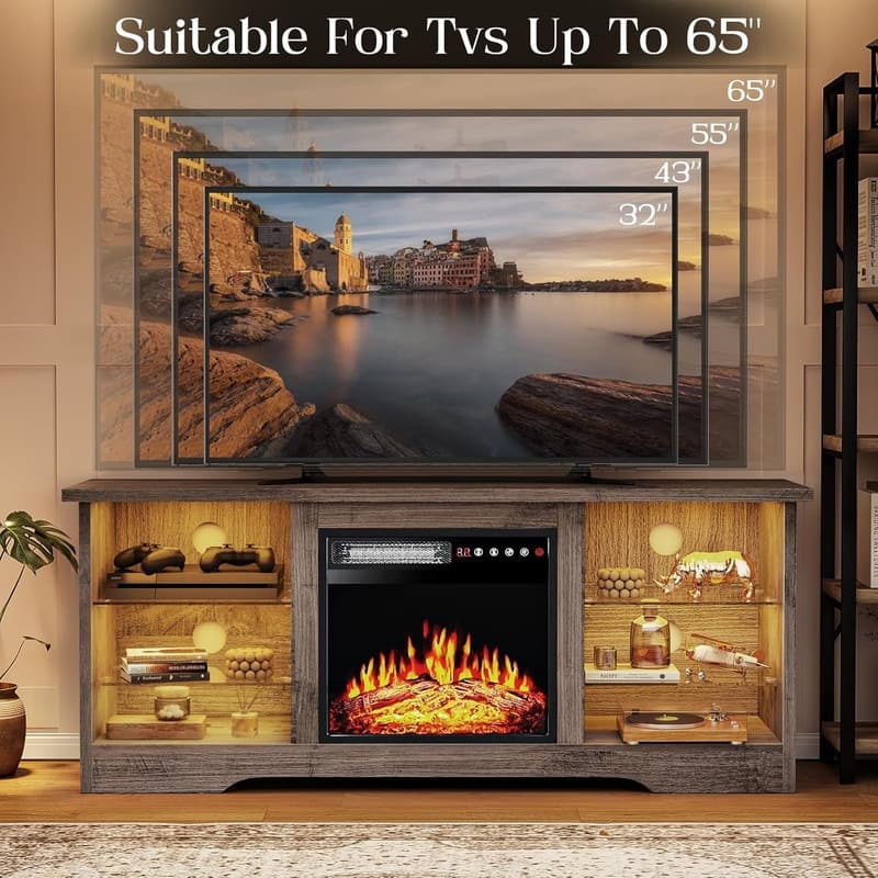 Bossin 58" Fireplace TV Stand with 18'' Electric Fireplace,Modern Entertainment Center for 65'' TVs,TV Console