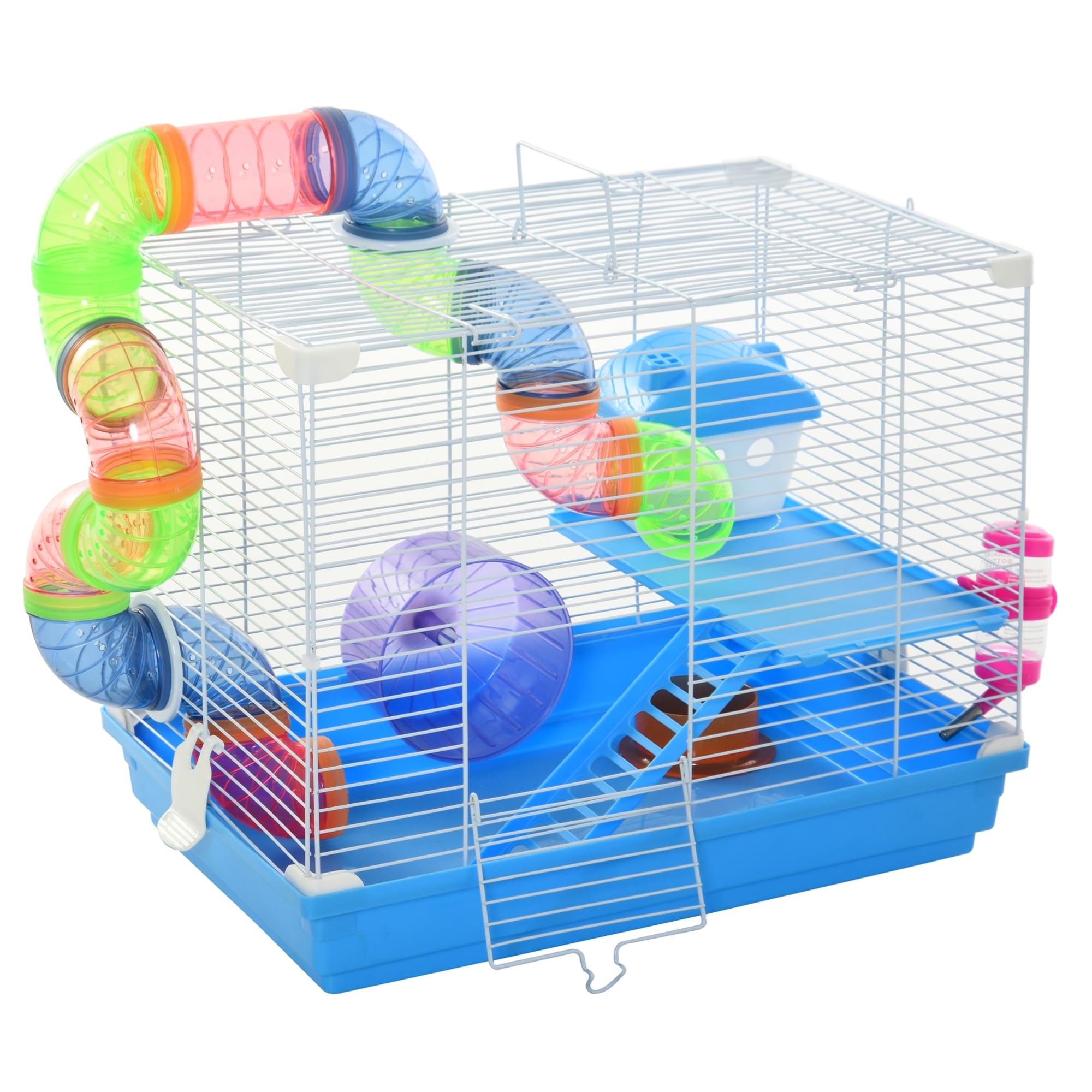 PawHut 2 Level Hamster Cage Gerbil House Habitat Kit Small Animal Travel Carrier with Exercise Wheel Play Tubes Water Bottle Bed Bath Beyond 32819694