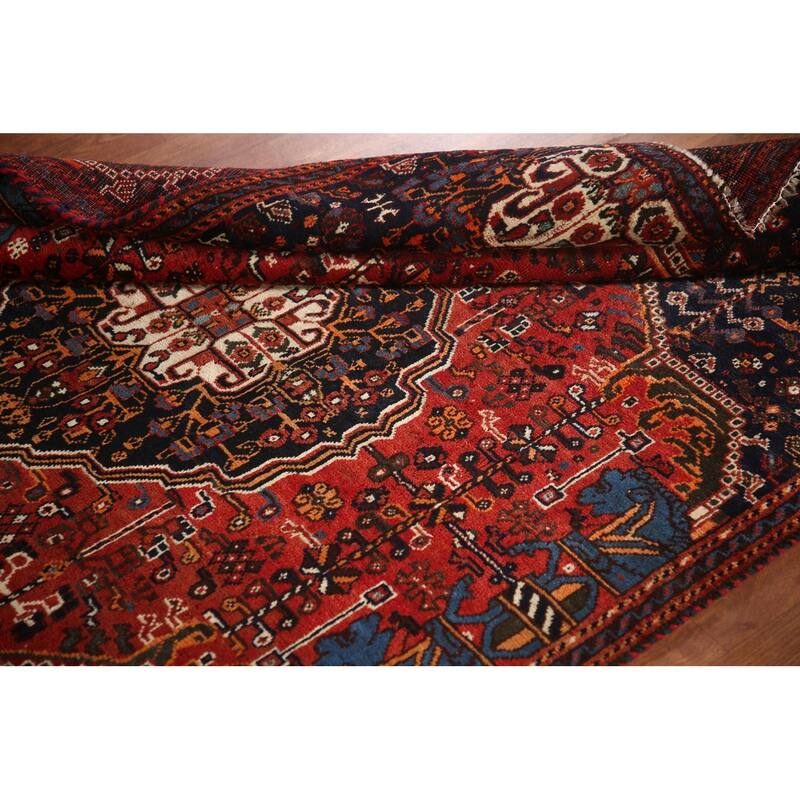 Vegetable Dye Shiraz Persian Antique Area Rug Handmade Wool Carpet - 4'3"x 5'10"