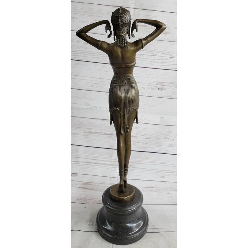 Vintage Signed Exotic Dancer Chiparus Bronze Statue Art Deco Brown Patina Figure