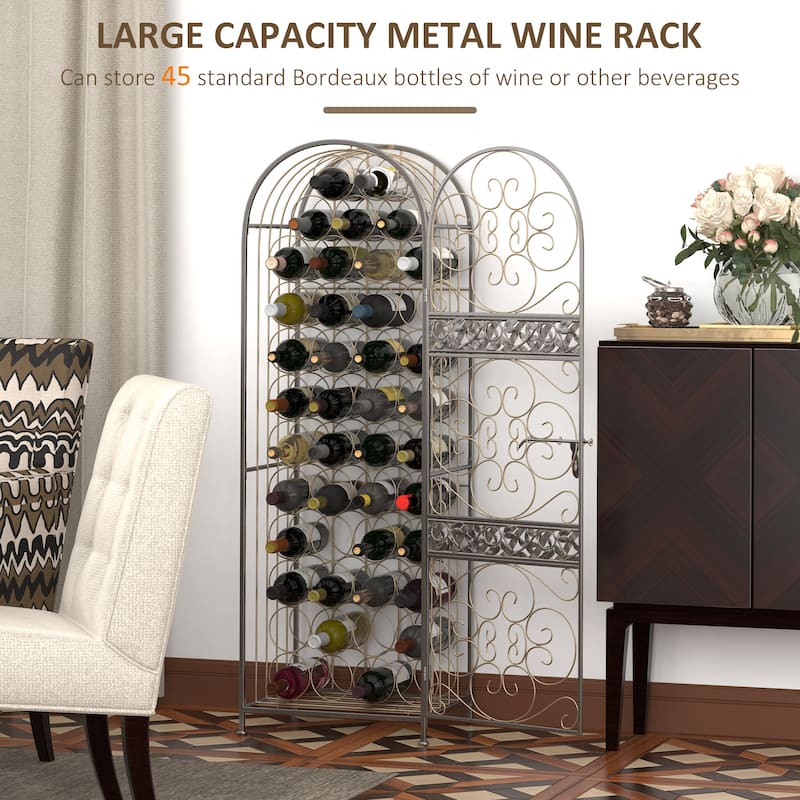 Wine Bakers Rack with Sliding Latch Door, Liquor Rack Freestanding Floor, Iron Wine Display Rack for Living Room