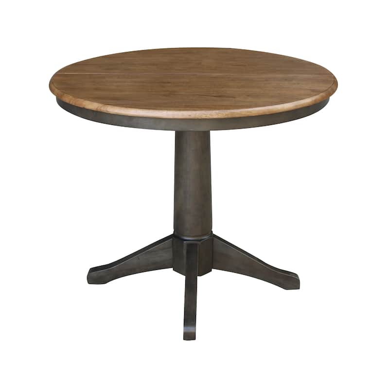 36" Round Top Pedestal Table with 12" leaf - 30.1"H - Dining Height in Hickory and Washed Coal