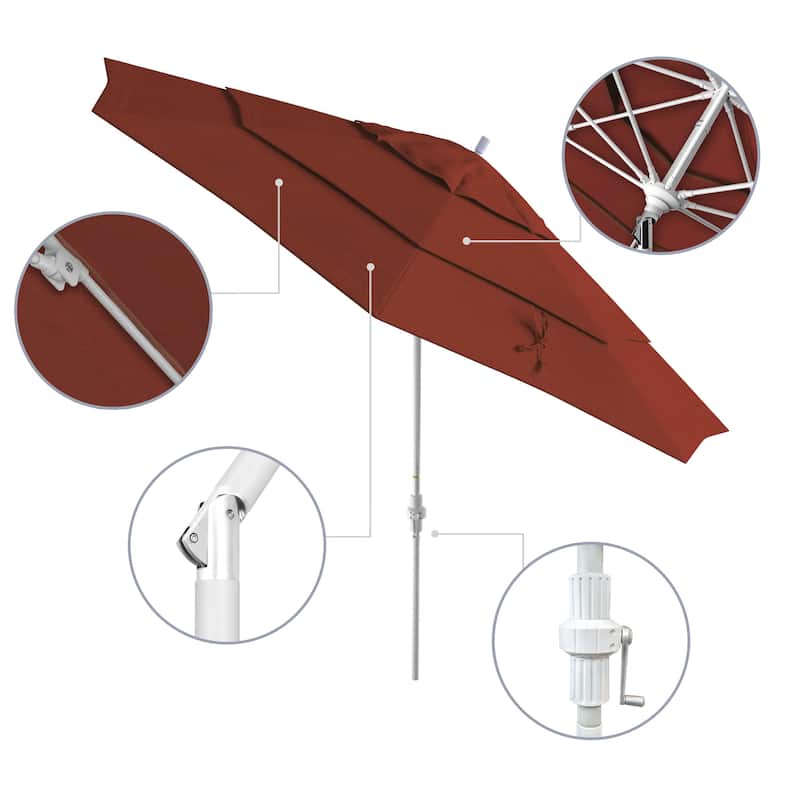 California Umbrella 11' Rd. Alum/Fiberglass Rib Patio Umb,Crank Lift/Collar Tilt, Dbl Wind Vent, White Finish, Sunbrella Fabric