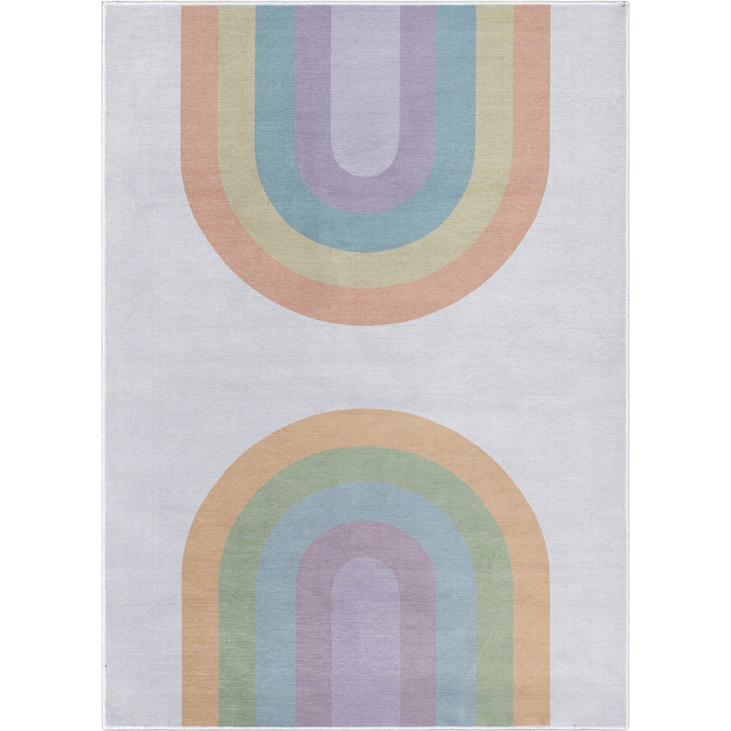 Well Woven Kids Rugs Rainbow Watercolor Modern Machine Washable Area Rug - 3' 3" x 5' - Multi Color - Rectangle