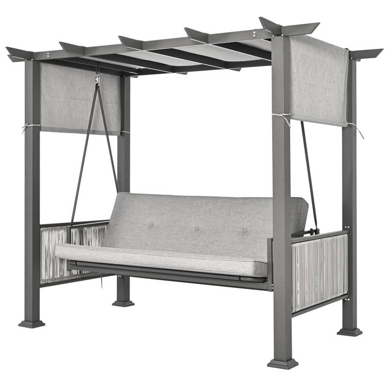 3-Person Outdoor Patio Gazebo Swing with Cushion - Grey