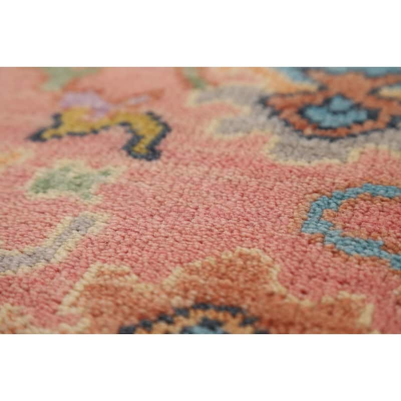 Pink Oushak Indian Runner Rug Hand-Knotted Wool Carpet - 2'6"x 7'11"