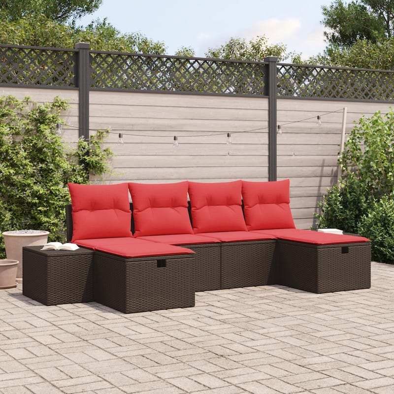 vidaXL 6 Garden Sofa Set with Cushions Brown/Grey Poly Rattan - 115.8 x 46.1 x 27.2 - Brown
