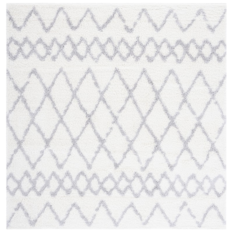 SAFAVIEH Berber Shag Ilmie Light Grey/Cream Rug - 6'7" Square - Ivory/Light Grey
