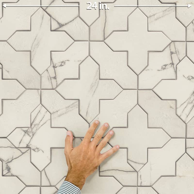 Merola Tile Istanbul Templar Shield Day with Day Cross 8-3/8" x 8-3/8" Porcelain Floor and Wall Tile - Case (36 Tiles)