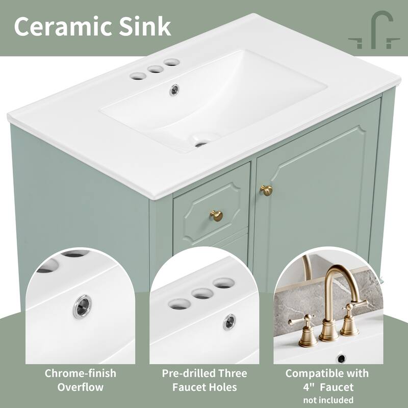 Roomfitters 30" Bathroom Vanity with Sink, Solid Wood Frame, 3 Drawers & Soft-Close Door with Storage Racks