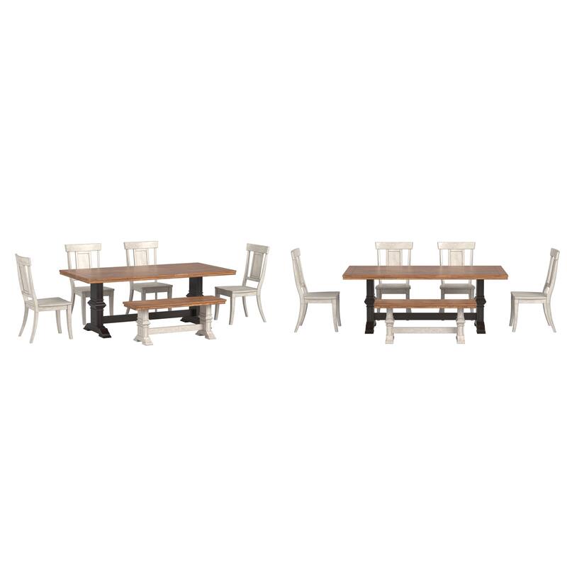 Ronda 78.7" Rectangular Solid Wood Top Dining Set with Panel Back Chairs
