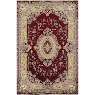 Burgundy Red Aubusson Turkish Rug Machine Made Carpet - 6'7" x 9'9"