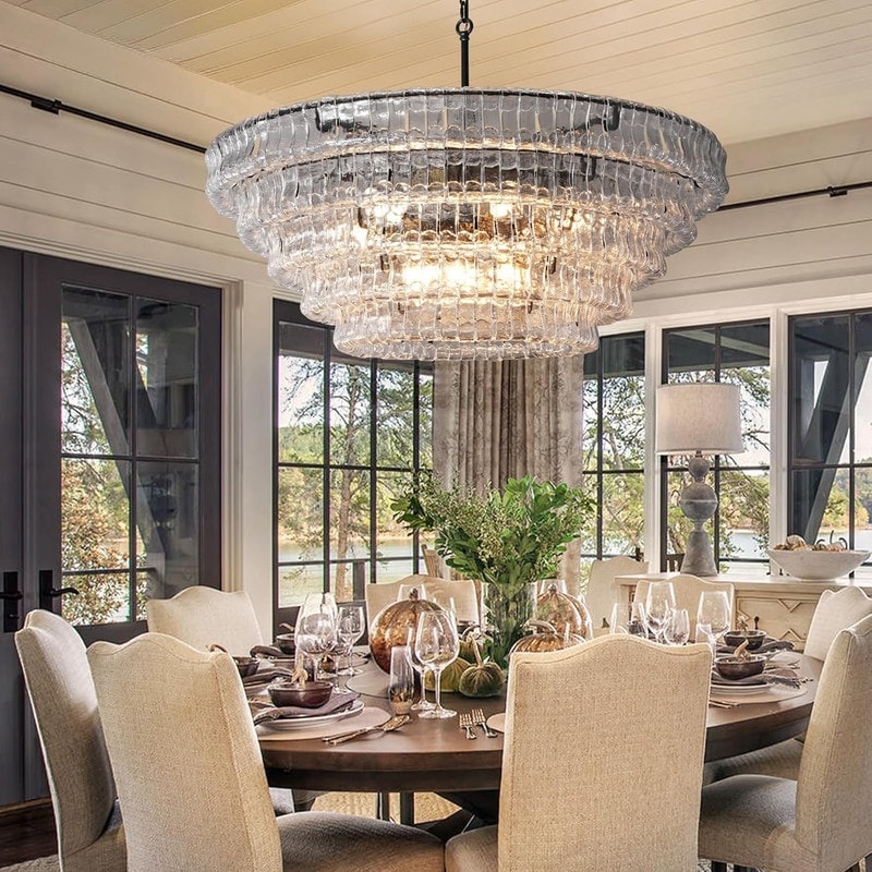 KAYLA 36in-67.4 in. 6-Lights Gold Crystal Drum Chandelier - On