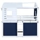 preview thumbnail 10 of 22, Full Size Bunk House Bed with Tent - Fun Play Design, Blue+White