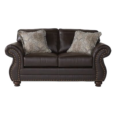 Roundhill Furniture Leinster Fabric Upholstered Nailhead Loveseat in Espresso
