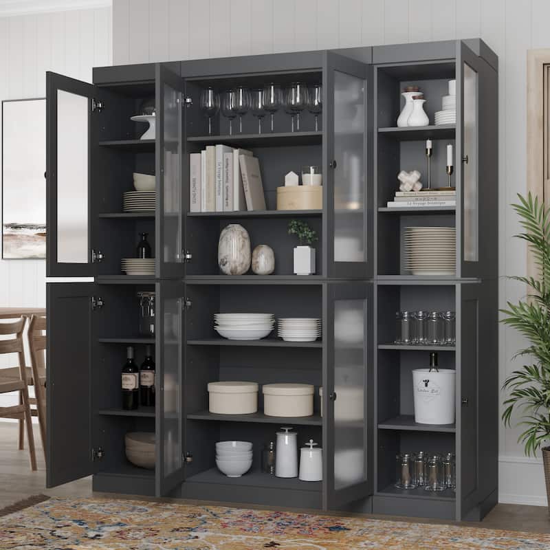 Palace Imports 100% Solid Wood 65" Pantry Cabinet with Frosted Glass, Shaker Doors and Adjustable Shelves