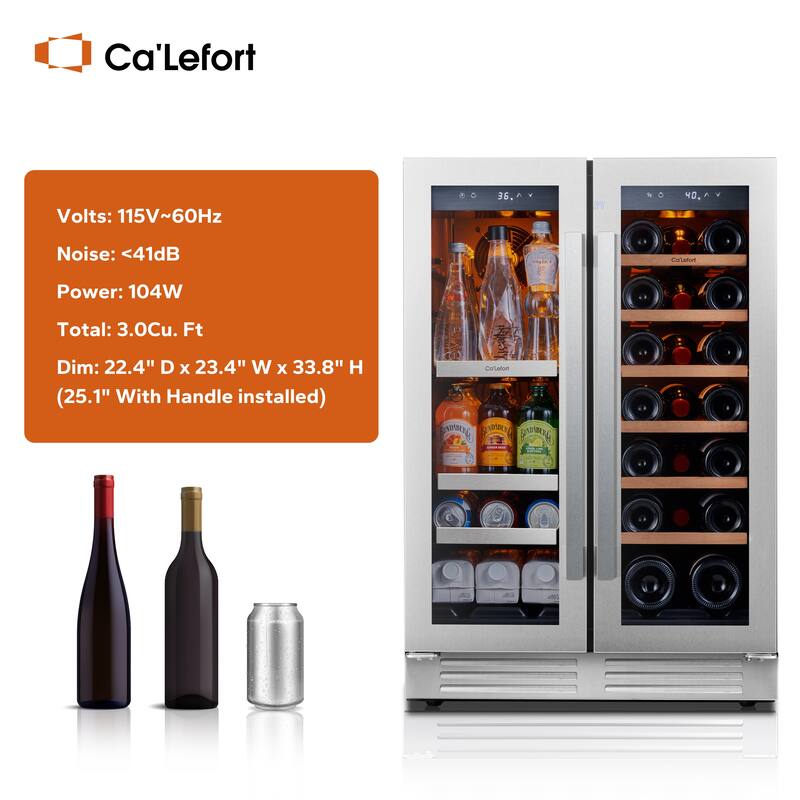 24 in. Beverage & Wine Cooler, 20 Bottle and 60 Can Dual Zone Built-in Fridge - 24 inch