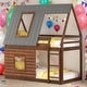 preview thumbnail 1 of 8, Twin Size Wood House Bunk Bed with Roof,Ladder & 2 Windows,Oak&Smoky Grey