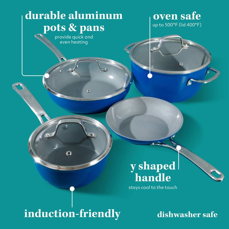 Sur La Table Kitchen Essentials 10 Piece PFA Free Titanium Ceramic Nonstick Interior Forged Aluminum Cookware Pots and Pans Set