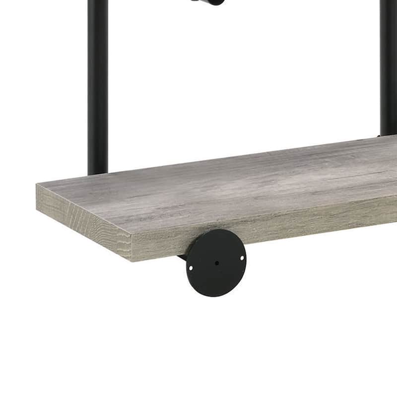 24 Inches 4 Tier Wood and Metal Wall Shelf, Gray and Black