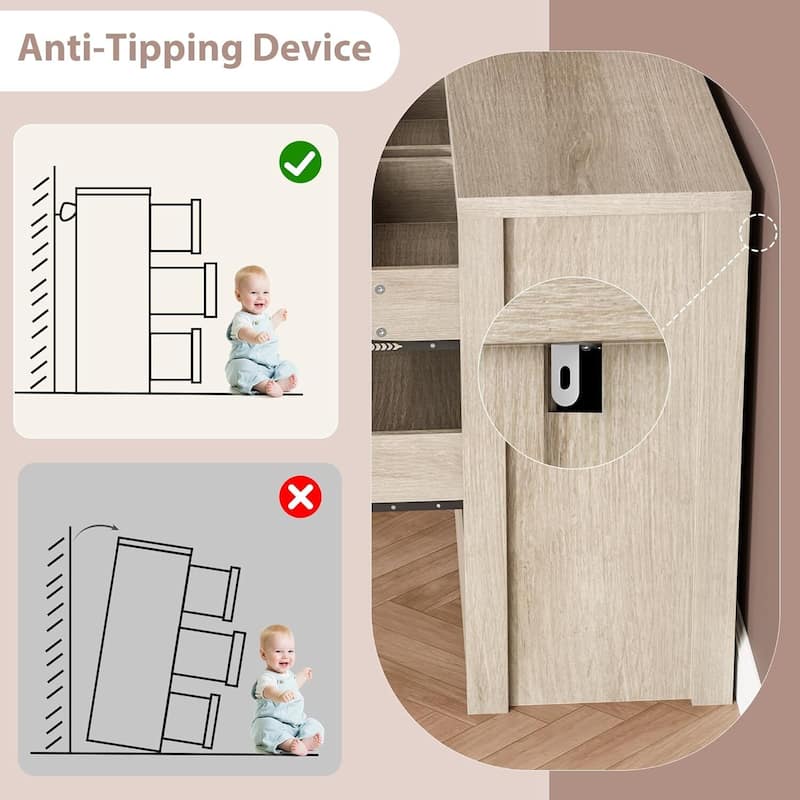 Modern Wide 7 Drawer Dresser Storage Cabinet for Living Room, Hallway Entryway