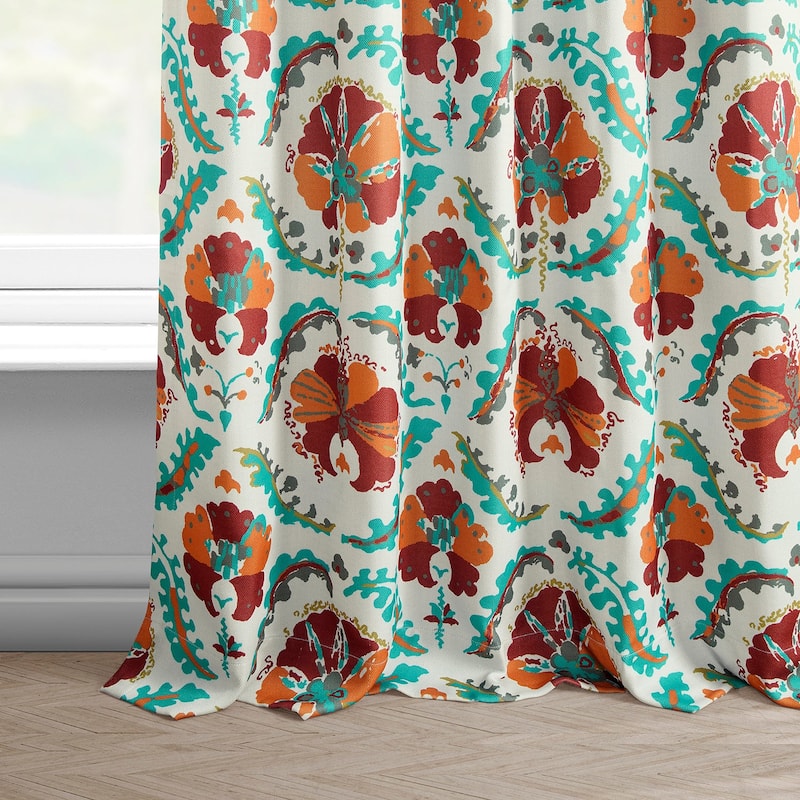 Exclusive Fabrics Tribeca Hibiscus Printed Linen Textured Room Darkening Curtain (1 Panel) - Stylish Print, Textured Elegance