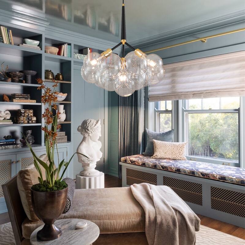 3-Light Modern Glam Sputnik Cluster Glass Globe Bubble Chandelier with 9 Clear Glass Globe Shade
