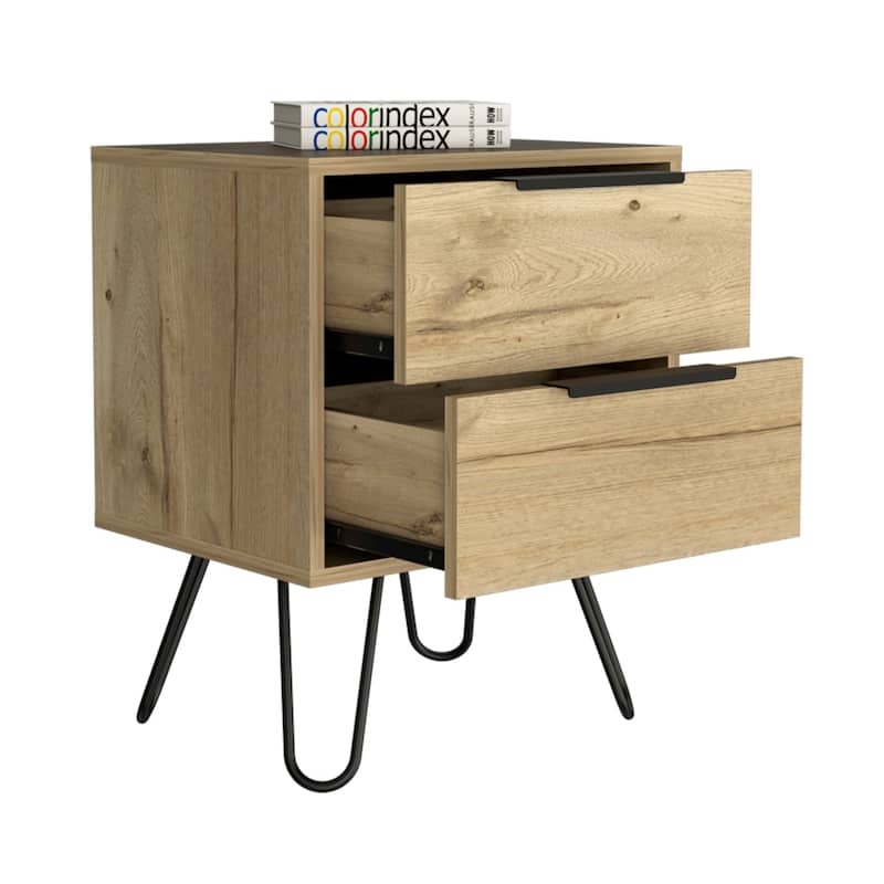 Bedside Furniture,Night Stand,with Hairpin Legs,2 Drawers,for Bedroom,Closet,Entryway,College Dorm
