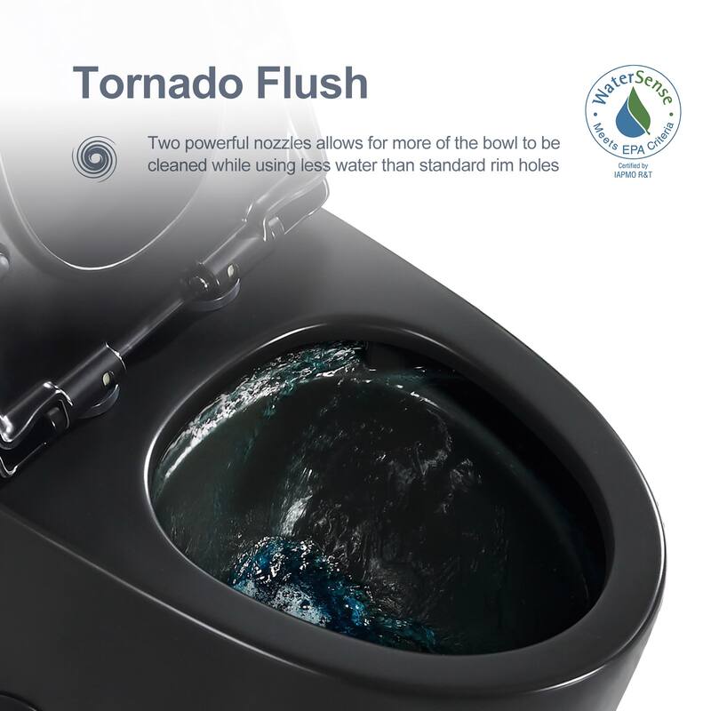 HOROW One-piece 0.8/1.28 GPF Dual Flush Elongated Toilet in Black Seat Included