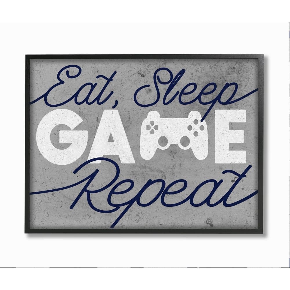 Stupell Video Game Controller Eat Sleep Game Repeat Quote Framed Wall Art - Grey