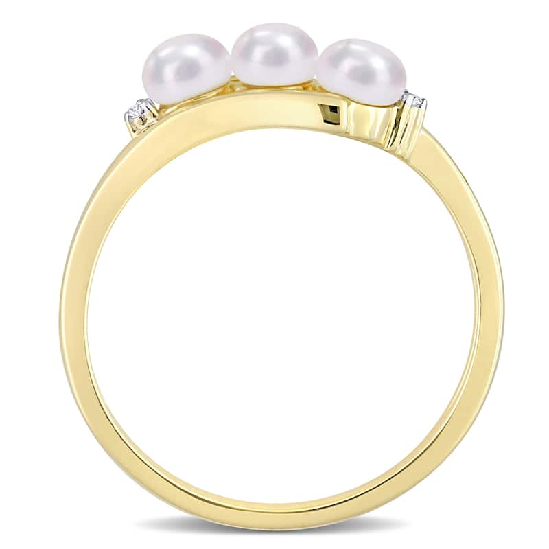 Miadora 10k Yellow Gold Cultured Freshwater Pearl & Diamond Accent 3-Stone Bypass Ring (3.5-4mm)