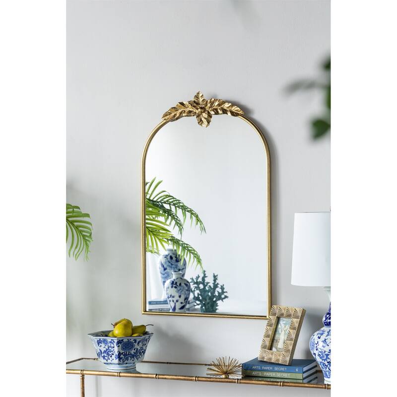 Arched Wall Mirror with Gold Metal Frame