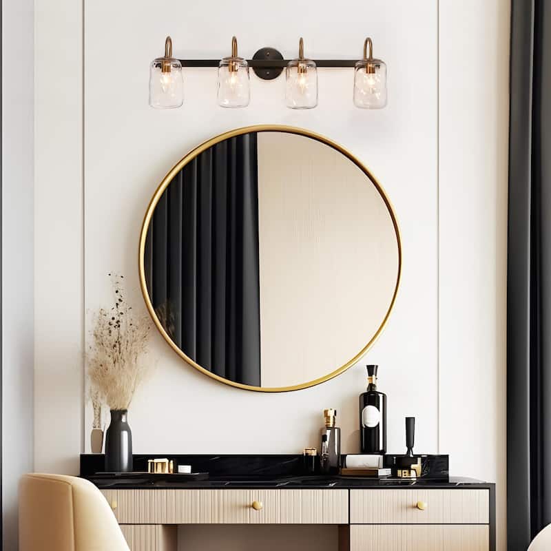 Modern Gold 2/4-Light Bathroom Vanity Lights Textured Glass Wall Sconces