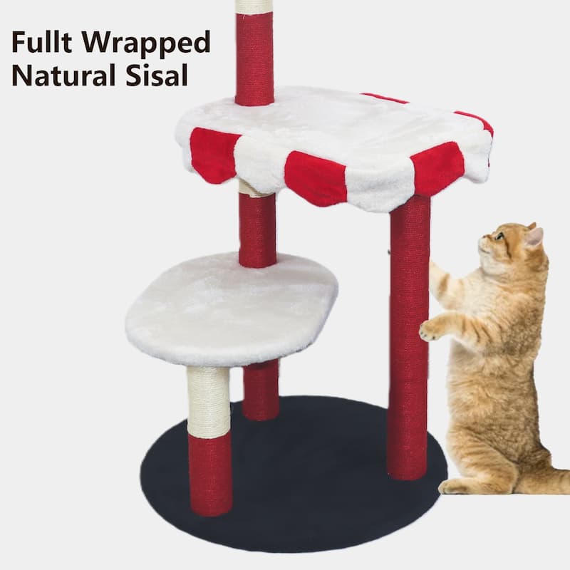 Anmytek Multi Level Cat Tree with Cozy Perch and Sisal Scratching Posts Red White for Indoor Cats