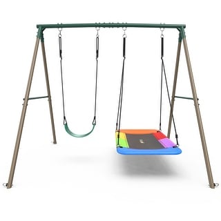 440lbs Metal Swing Sets for Backyard with 45" Platform Swing and Belt Swing ,Swingset Outdoor for Kids