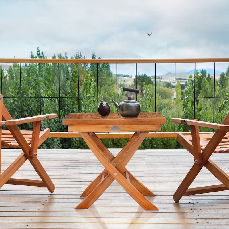 Chic Teak Titanic Outdoor Teak Wood Folding Side Table, 20 inches square