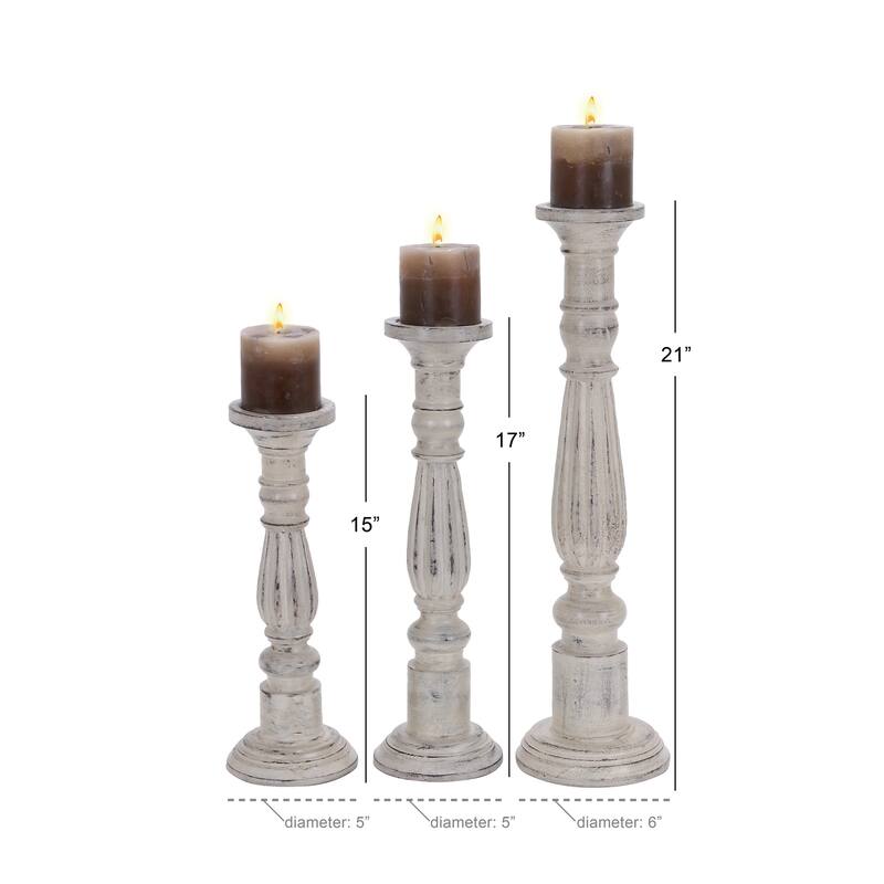 Mango Wood Candle Holder - Set of 3 White - Roche River Decor - 6"W x 6"L x 21"H