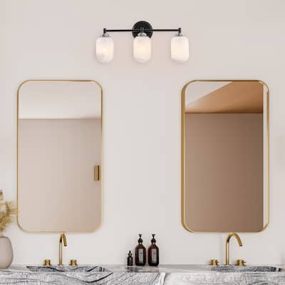Vidalite Seren 3-Light Matte Black Wall Sconce Light with Handmade Glass Shades and Rotatable Lights, Modern Style - 5" x 20"