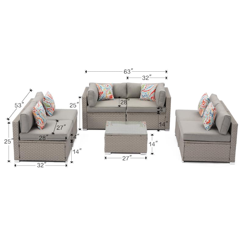 COSIEST 7-piece Outdoor Patio Furniture Wicker Sectional Sofa Set