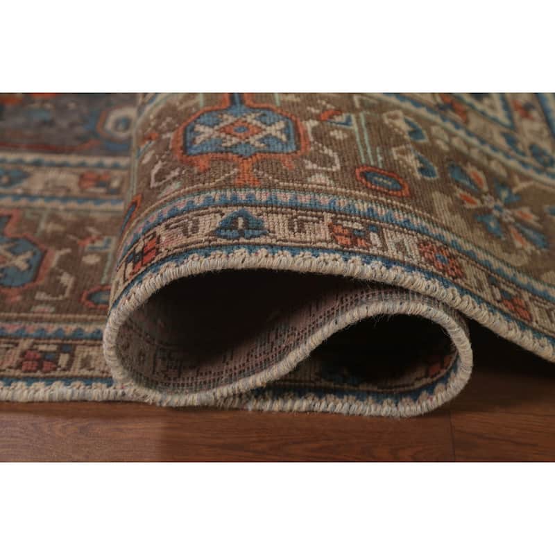 Gray Geometric Tabriz Persian Vintage Rug Handmade Wool Carpet - 6'8"x 9'7"