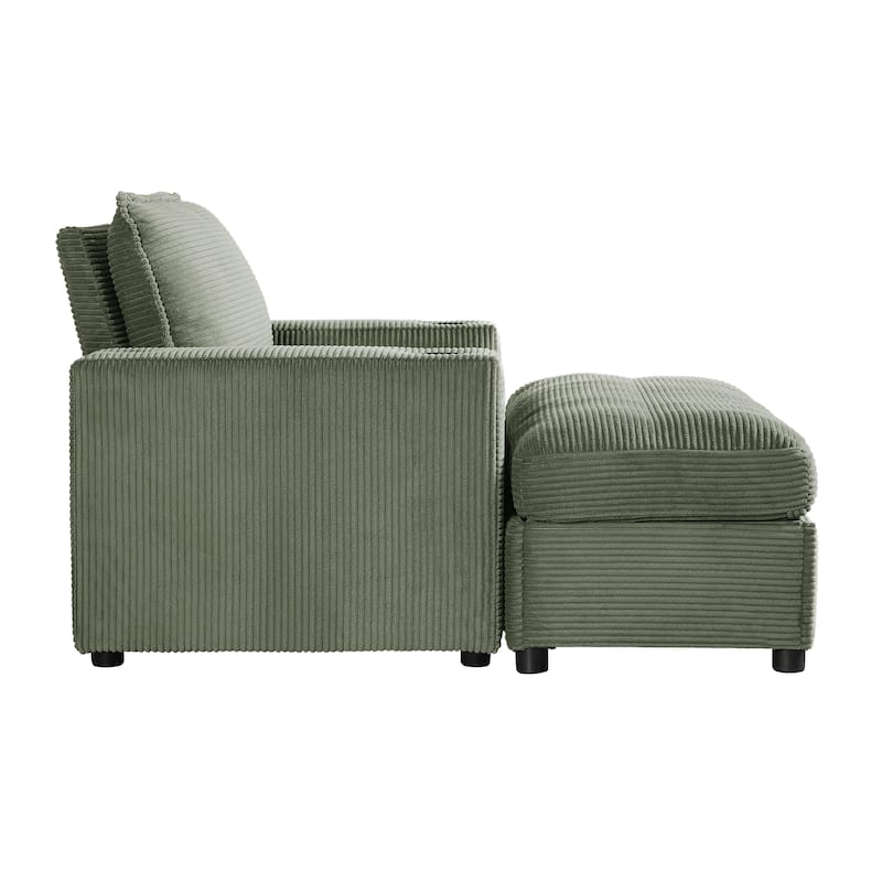 Roomfitters Oversized Chaise Lounge Chair with Storage Ottoman and Built-in USB Charging Port, Corduroy Sleeper Couch